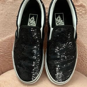 Vans Black Sequins slip ons- size 5 womens